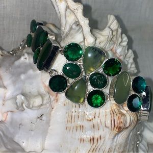 Nephrite Jade + Green Quartz gemstone statement vintage bracelet